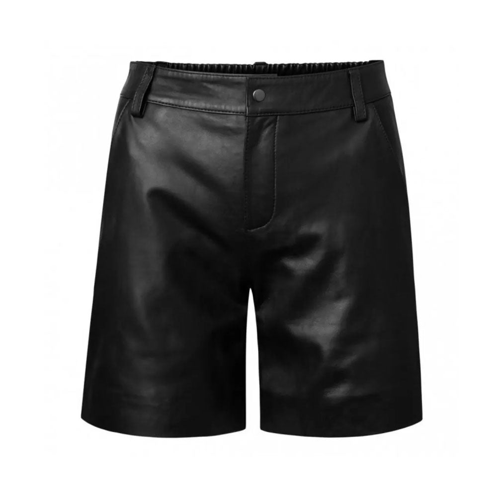 Men Black Real Sheepskin Leather Elastic Pent Style Shorts