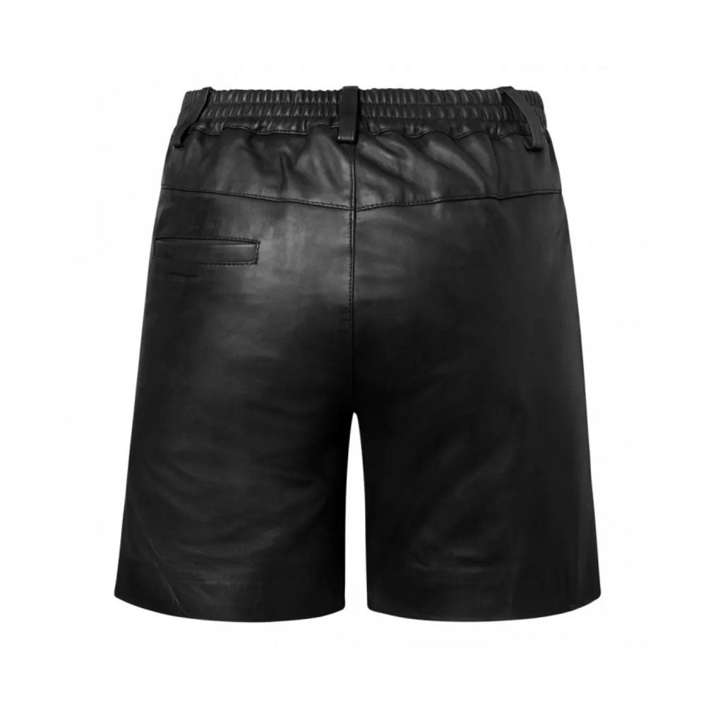 Black Real Sheepskin Leather Elastic Pent Style Shorts