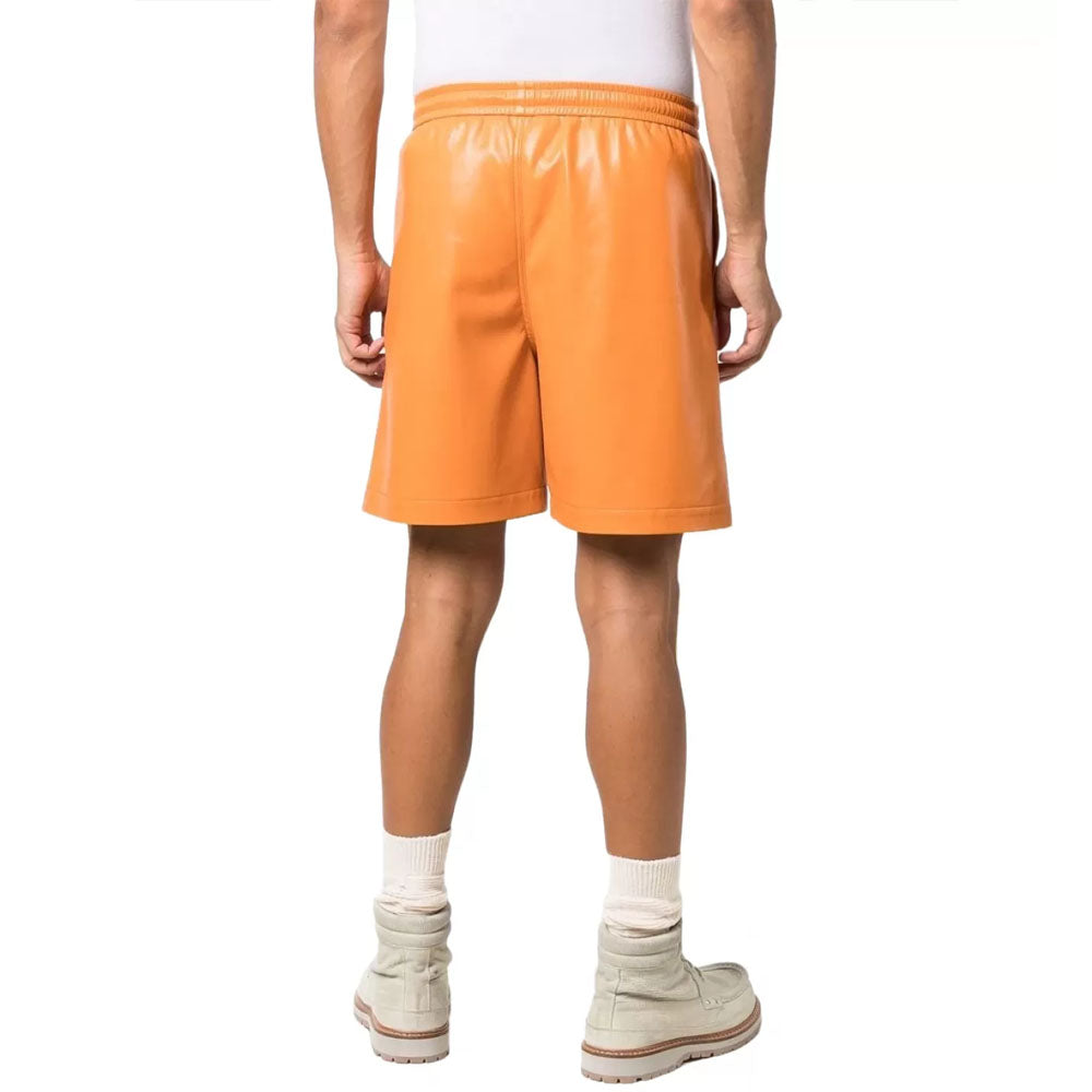 Orange Real Sheepskin Leather Boxer Style Drawstring Shorts