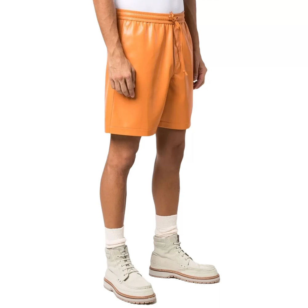 Men's Orange Real Sheepskin Boxer Style Drawstring Shorts