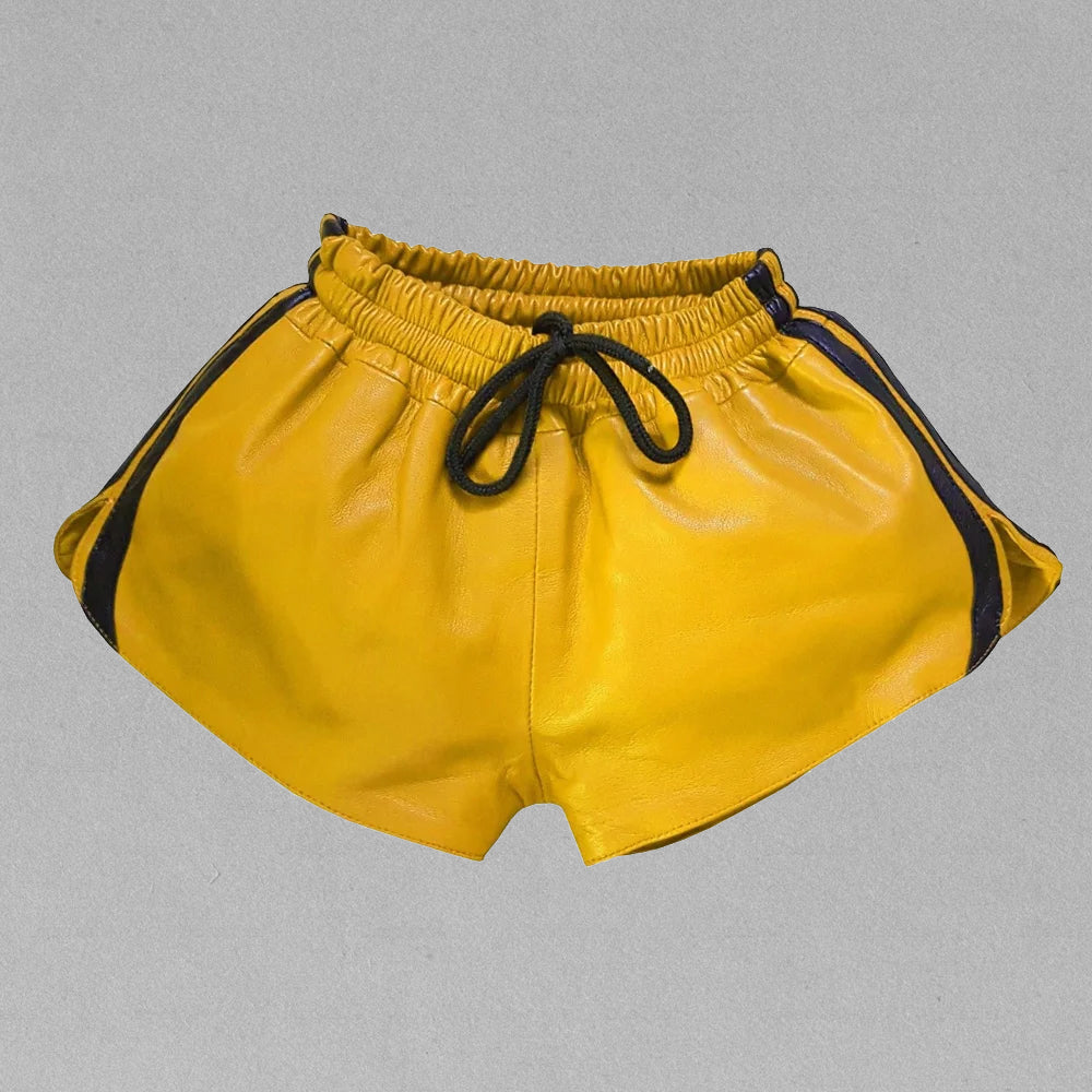 Men’s Genuine Lambskin Leather Shorts – Soft, Stylish, and Sporty with a Drawstring Closure for a Comfortable Fit.