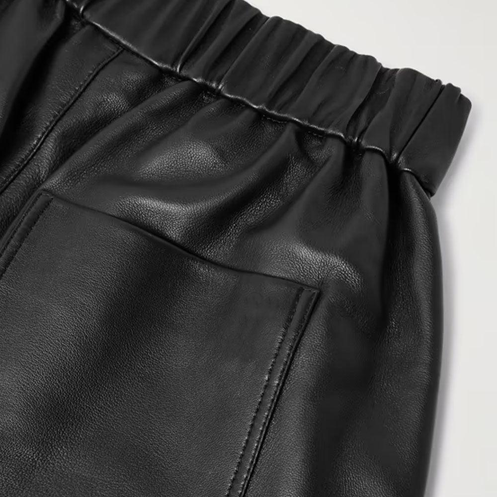 New Men's Black Sheepskin Leather Shorts