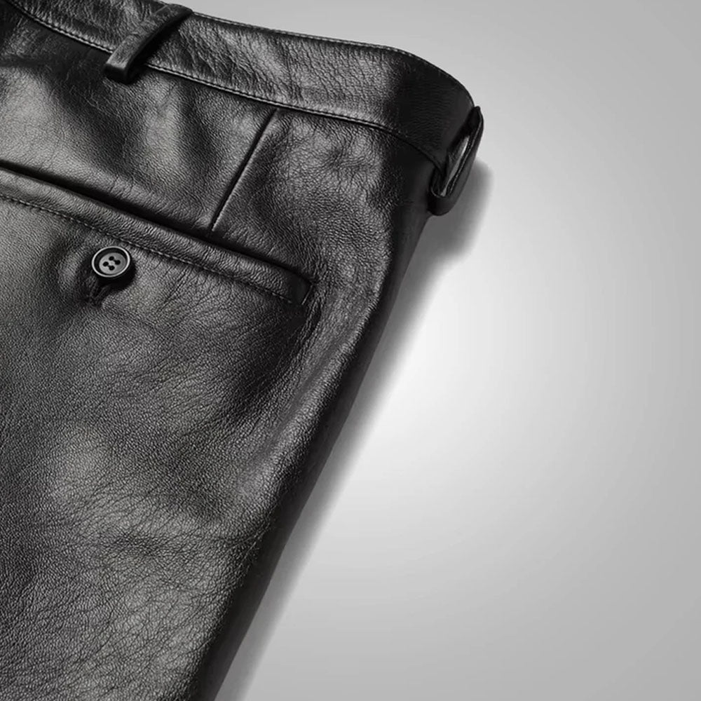 New Black Sheepskin Leather Shorts For Men