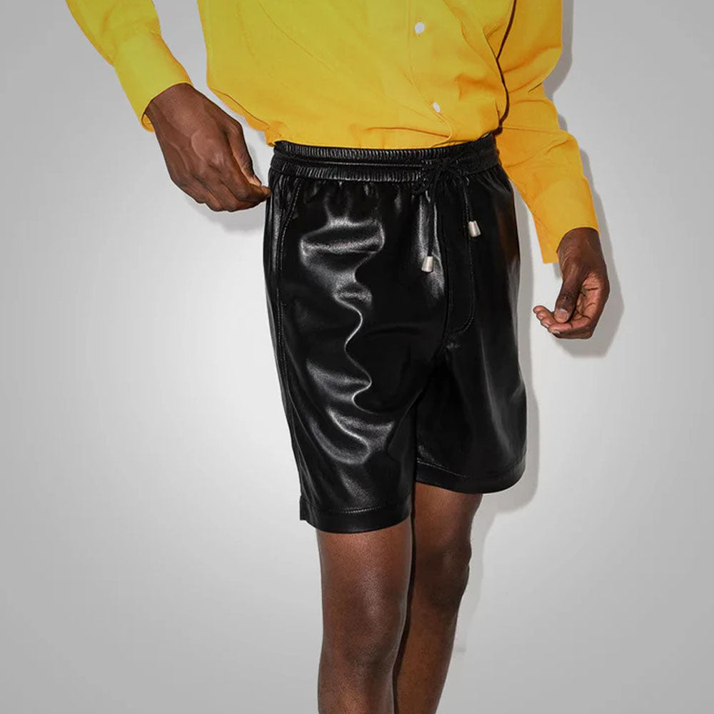 Men's Black Sheepskin Leather Shorts