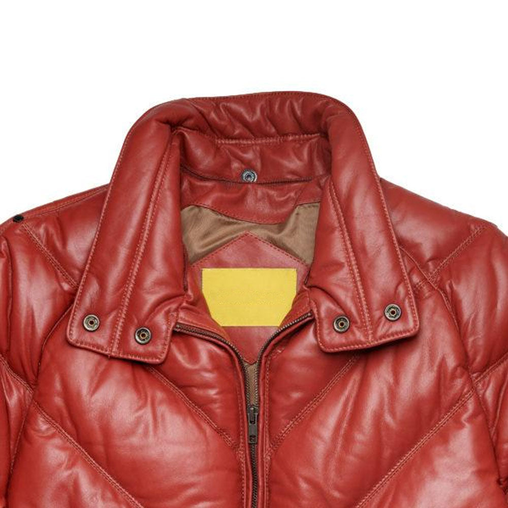 Removable collar Maroon Shearling V Bomber Leather Jacket