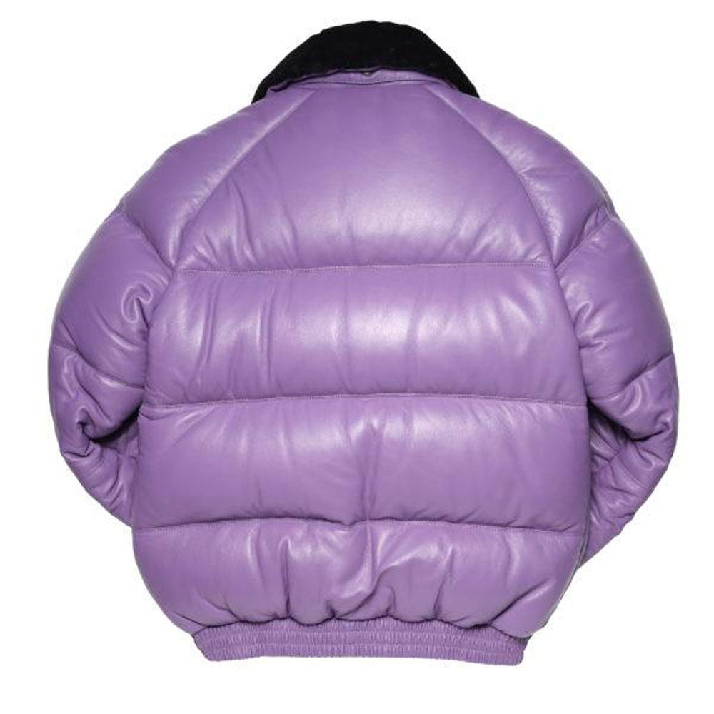 Men's Purple Sheepskin Bubble Leather V Bomber Jacket