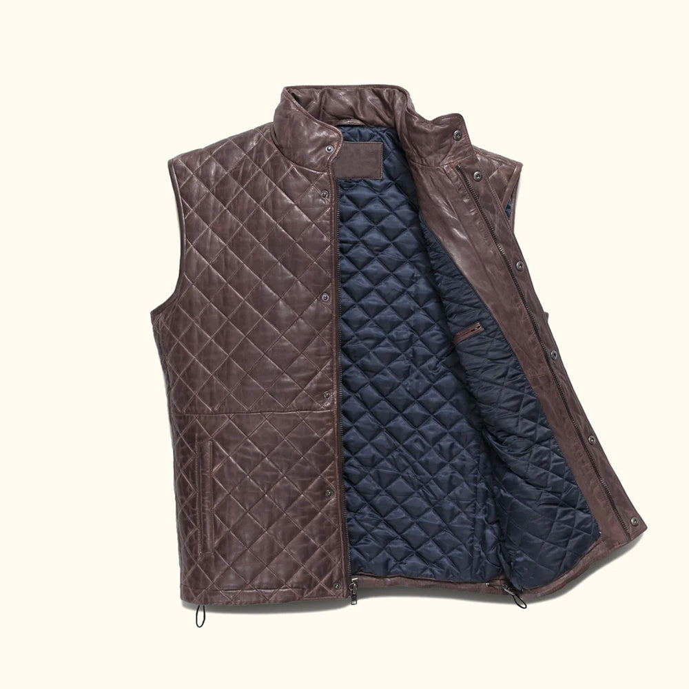 New Men's Brown Western Sheepskin Leather Vest