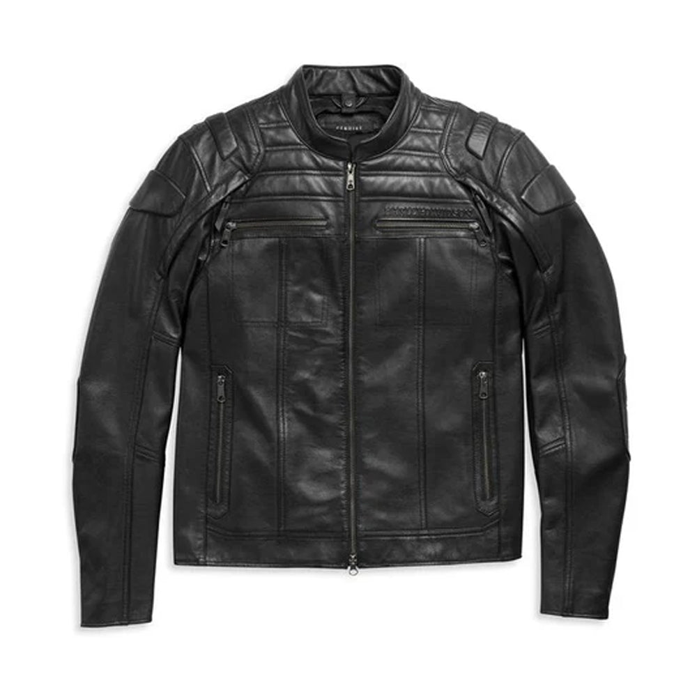 Front view of Men’s Harley Davidson leather motorcycle jacket, premium biker jacket in genuine leather