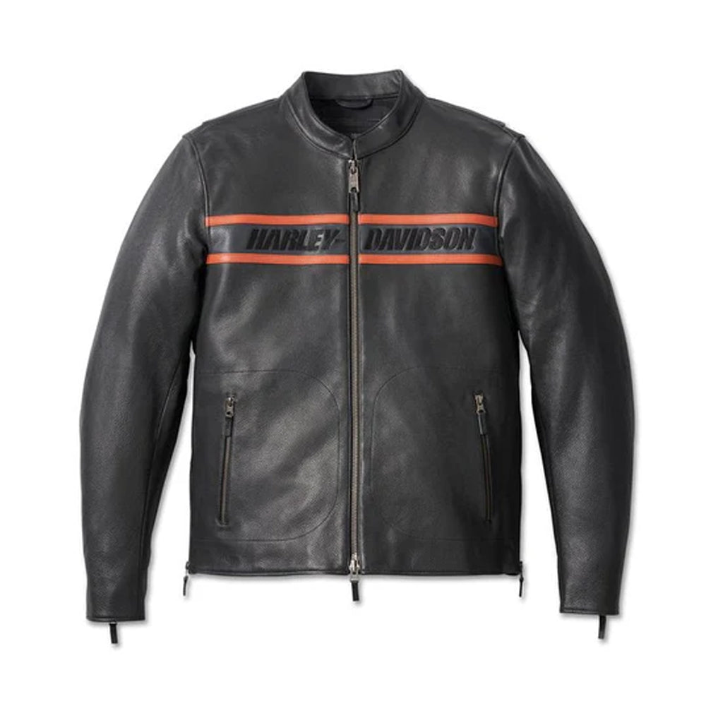 Front view of Harley Davidson men’s genuine leather motorcycle biker jacket