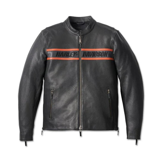 Front view of Harley Davidson men’s genuine leather motorcycle biker jacket