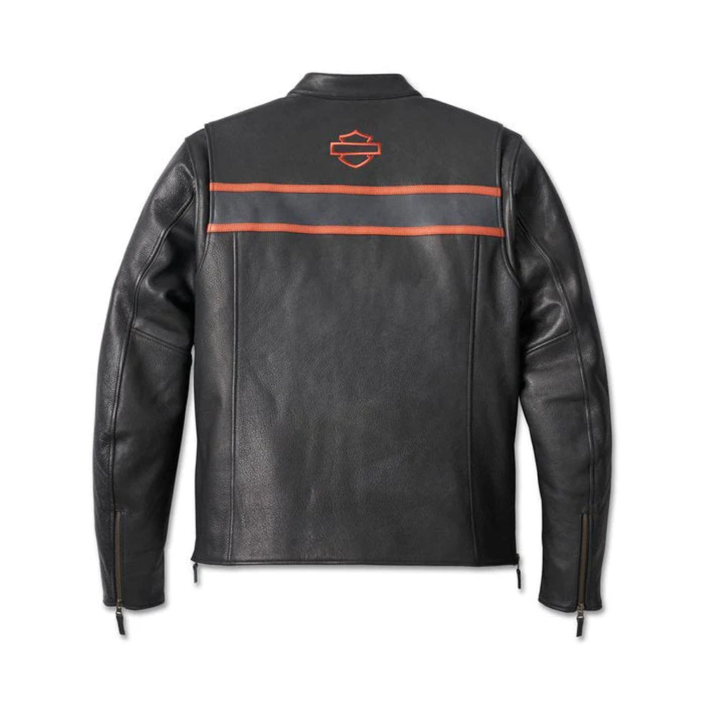 Back view of Harley Davidson men’s genuine leather motorcycle biker jacket