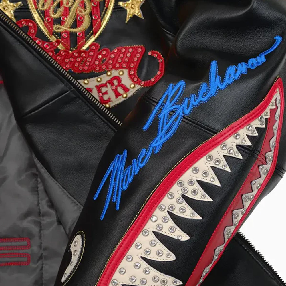 Close Up of Sleeve Patch on Men's Pelle Pelle American Bruiser Leather Jacket