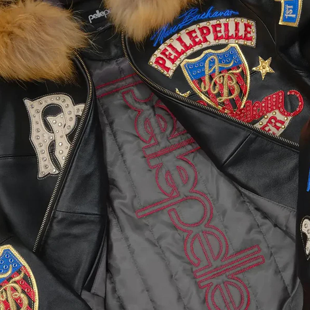 Satin Lining Close Up of Men's Pelle Pelle American Bruiser Hooded Leather Jacket