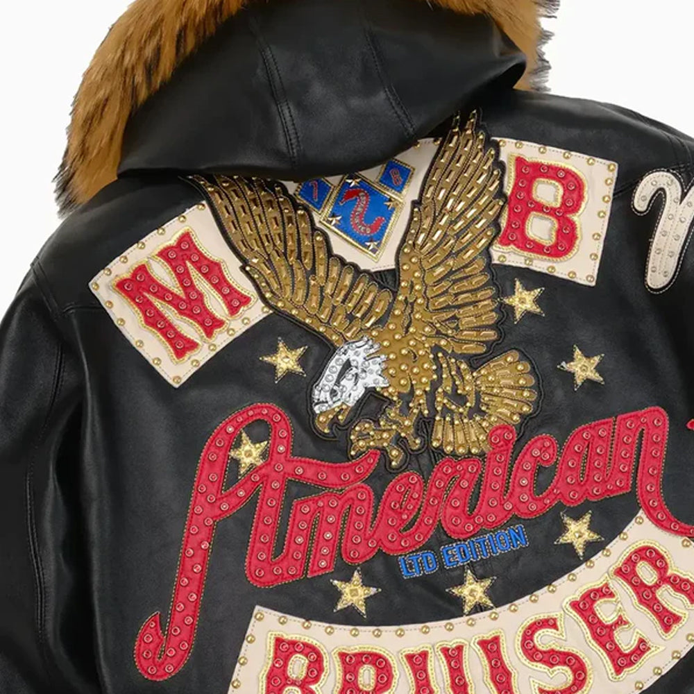 Detailed Back Close Up of Pelle Pelle American Bruiser Men's Black Leather Jacket