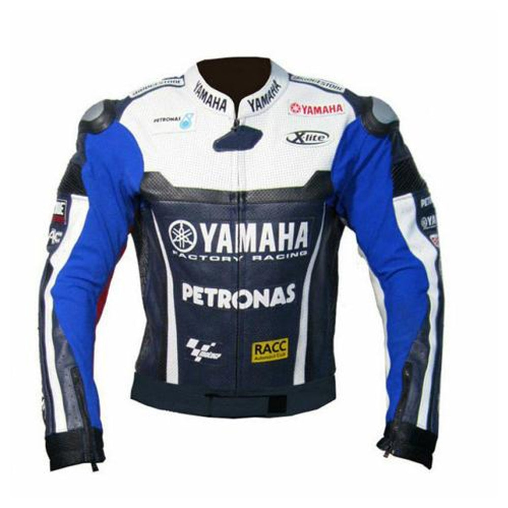 Men’s Yamaha leather motorcycle jacket front view, premium genuine leather racing biker jacket for riding and streetwear