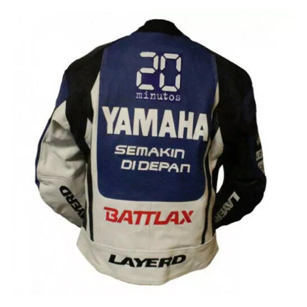 Back view of Yamaha Racing Motorcycle Jacket showing sleek racing-inspired design and reinforced stitching