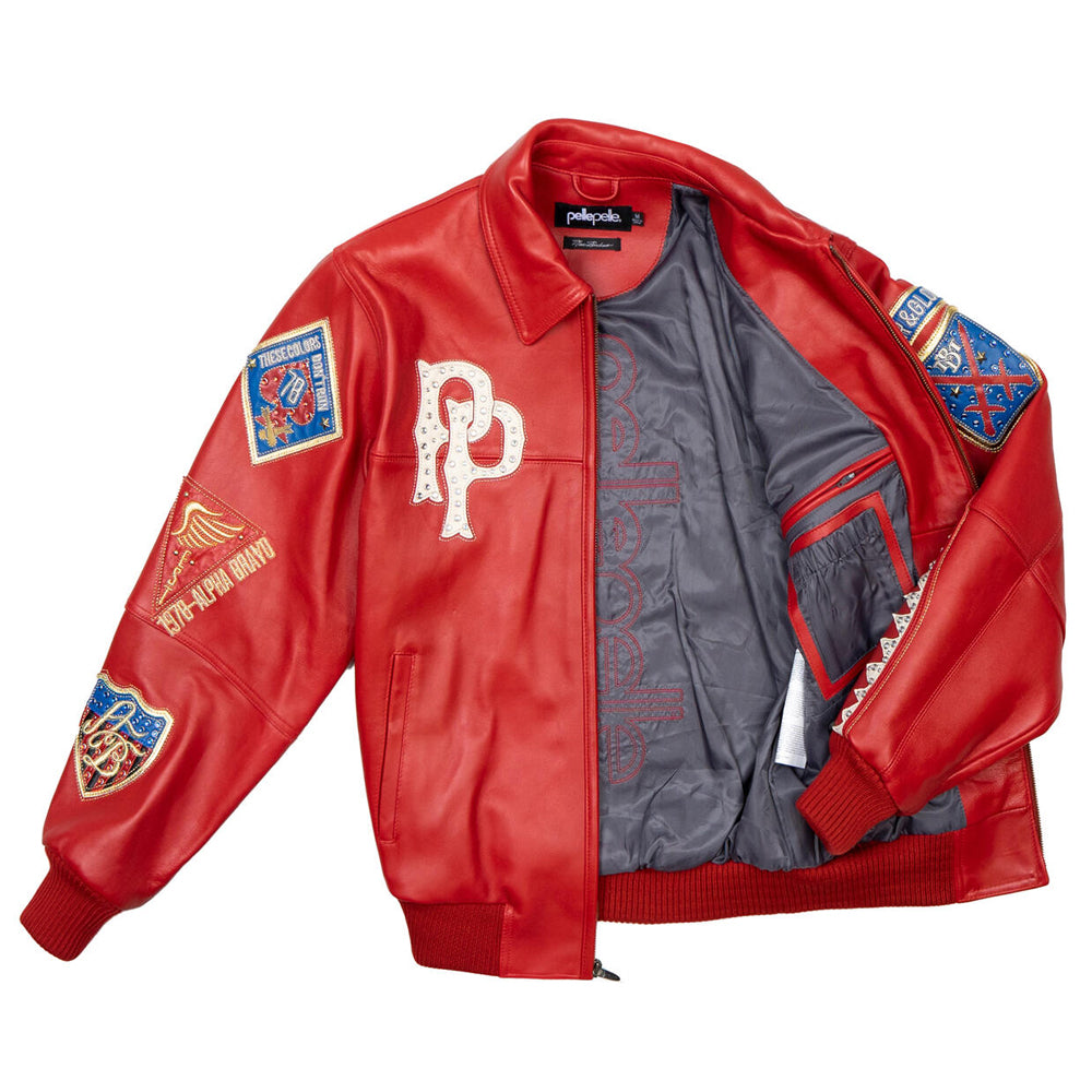 Interior lining of Pelle Pelle Red American Bruiser leather jacket showing premium construction and comfortable soft lining