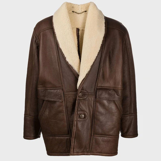 Vintage Brown Leather Shearling Jacket