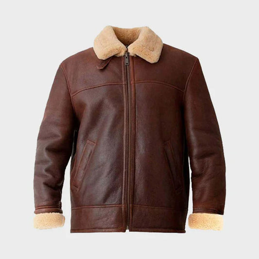 Mens Brown Aviator Shearling Leather Jacket