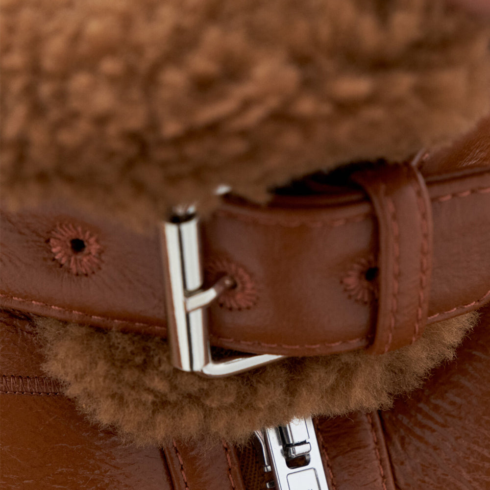 New Brown Sheepskin Aviator Cropped Shearling B3 Leather Jacket For Women