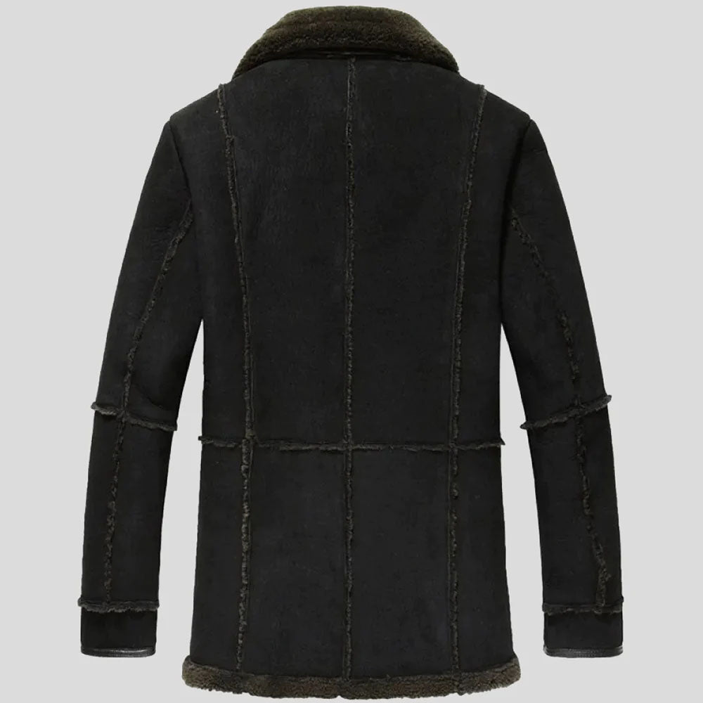 New Black Mens Sheepskin Leather Shearling Coat