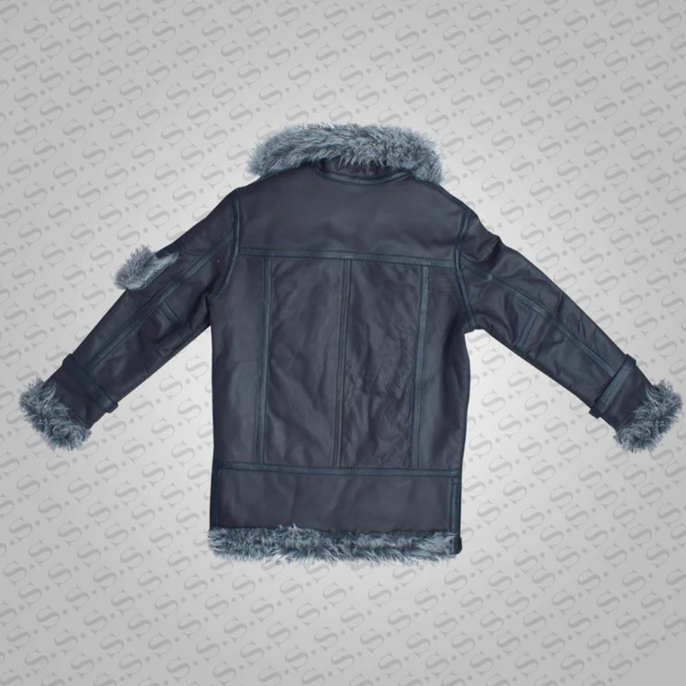 New Men's Sheepskin Shearling Black Leather Jacket Coat In Flight Aviation Style - Cold Inferno