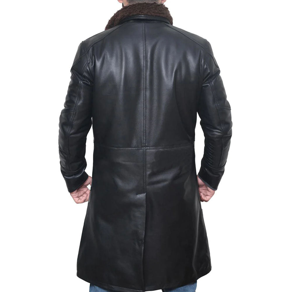 New Black Trench Shearling Sherpa Leather Long Coat