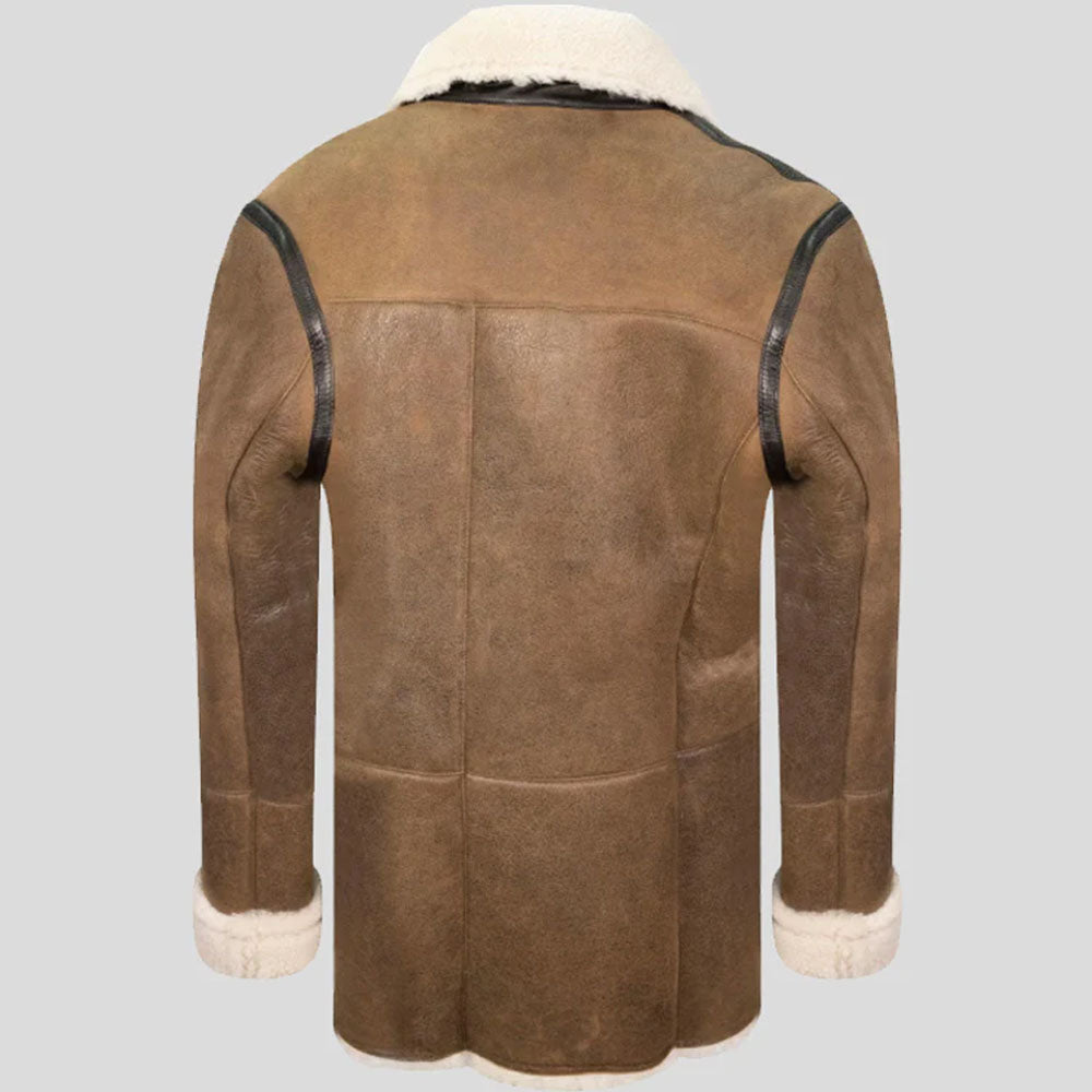 New Men Brown Pea Sheepskin Leather Tan Coat