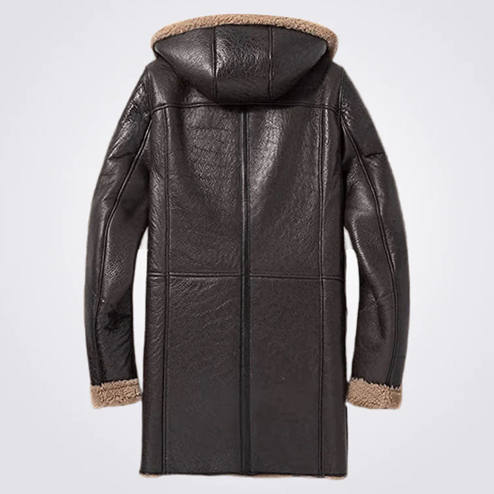 New Men Brown Fur Sheepskin Long Leather Coat