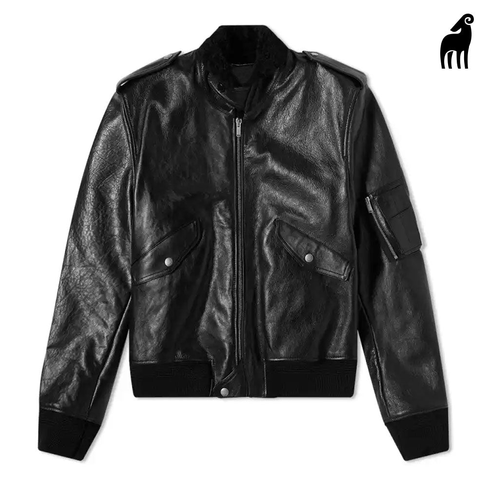 Men's Black Shearling Bomber Saint Laurent Leather Jacket