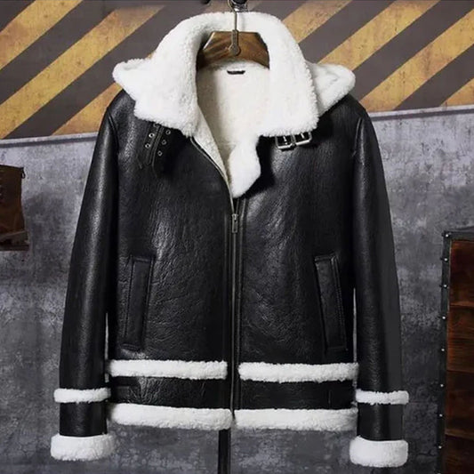 New Mens Bomber Hooded Sheepskin Leather Jacket Short Coat