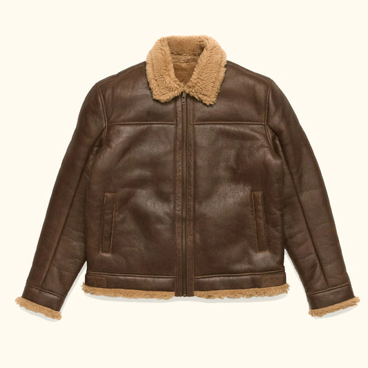 Men's Brown Sheepskin Aviator B3 Shearling Leather Jacket