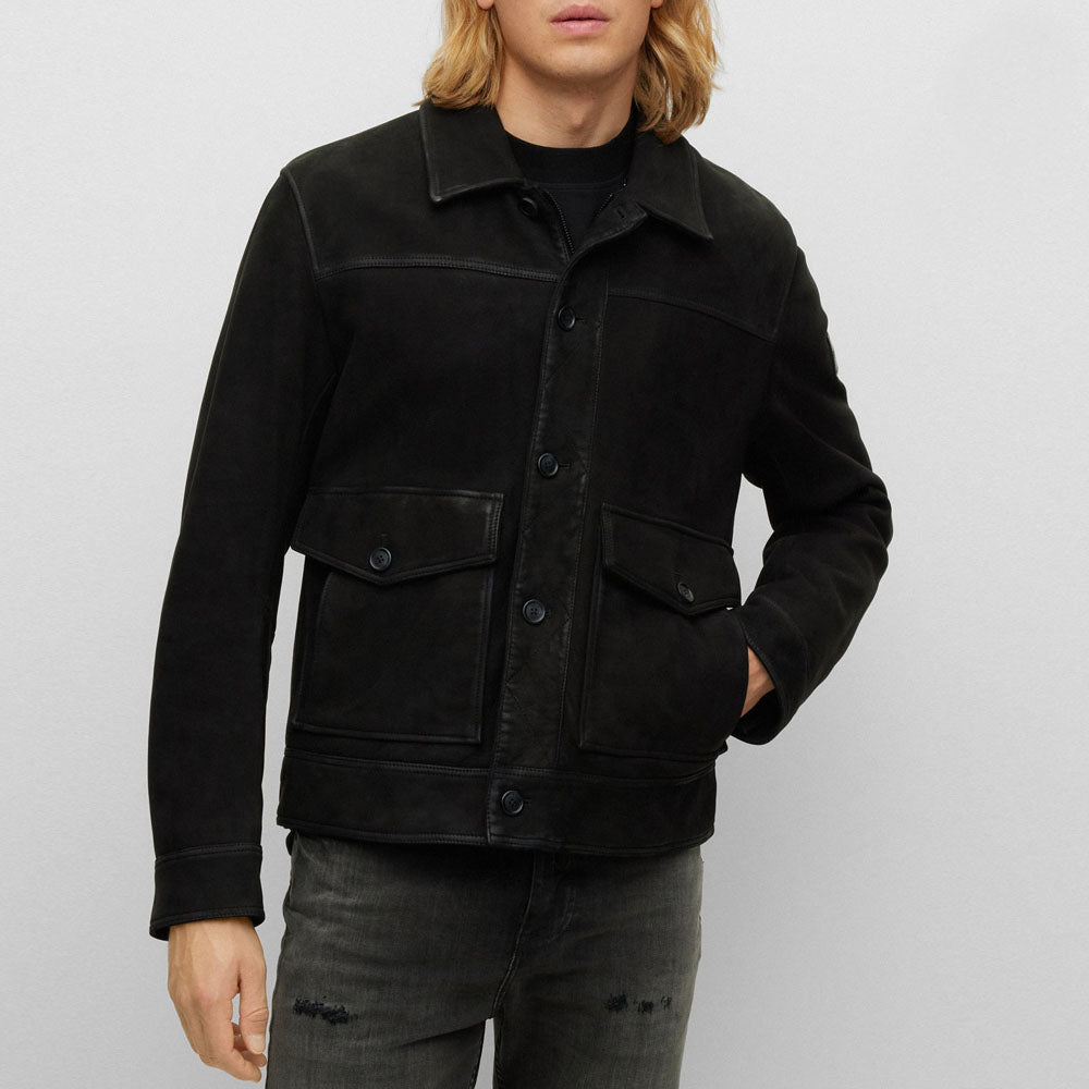 New Men Shearling Nappa-Leather Trucker Jacket With Detachable Shearling Collar