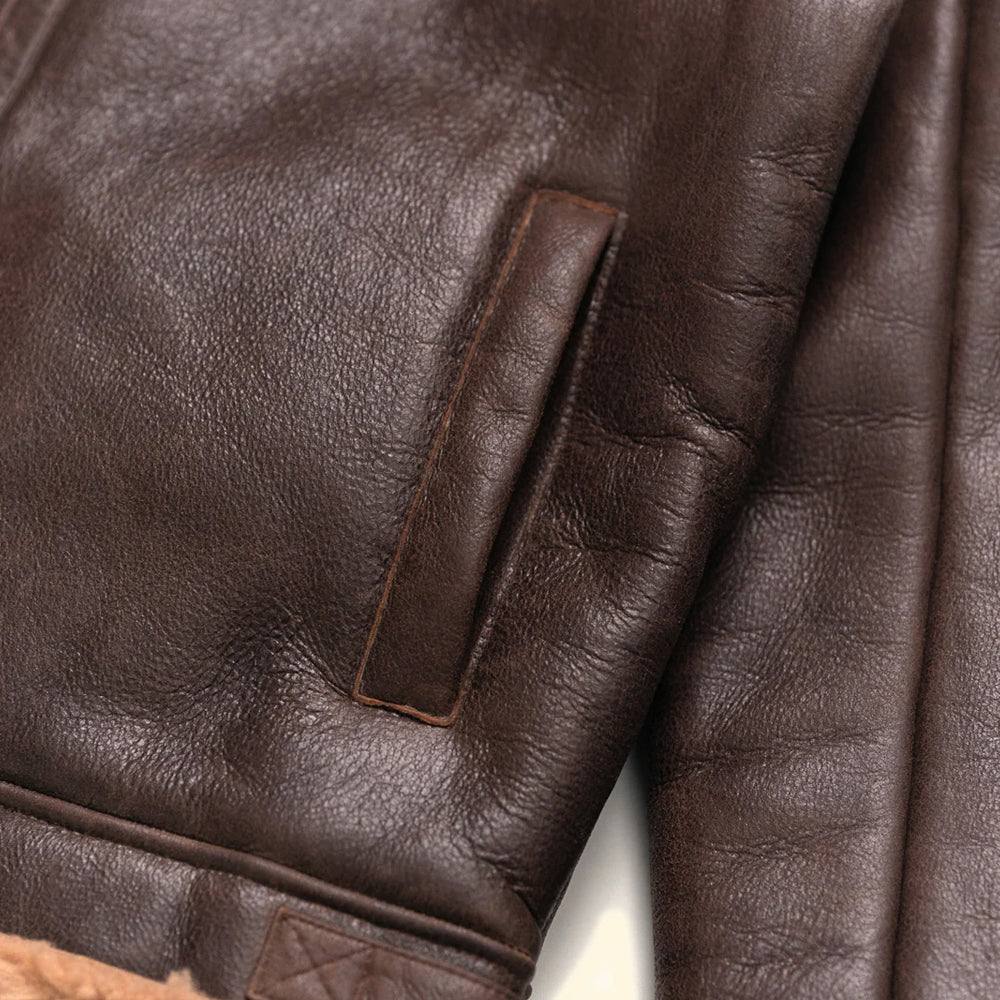 Men's Brown Sheepskin Aviator B3 Shearling Leather Jacket
