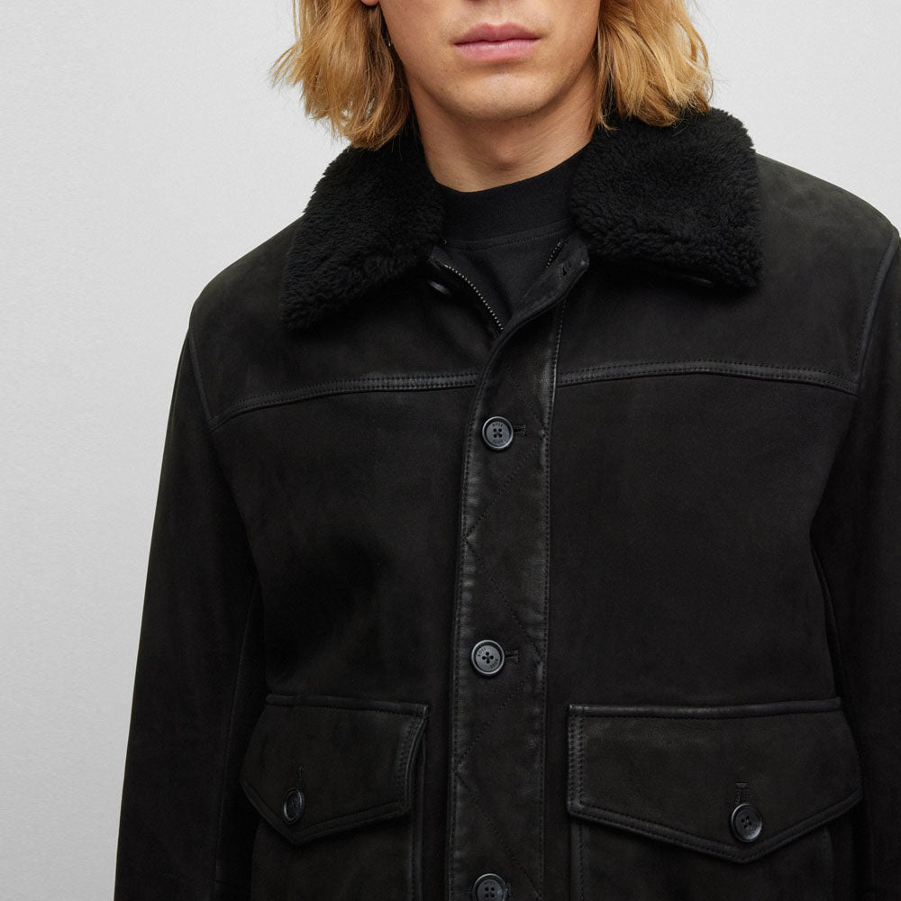 New Men Shearling Nappa-Leather Trucker Jacket With Detachable Shearling Collar