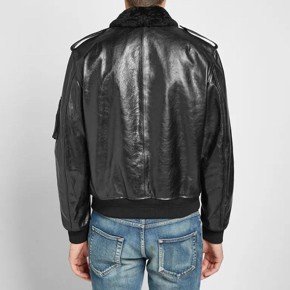 Men's Black Shearling Bomber Saint Laurent Leather Jacket
