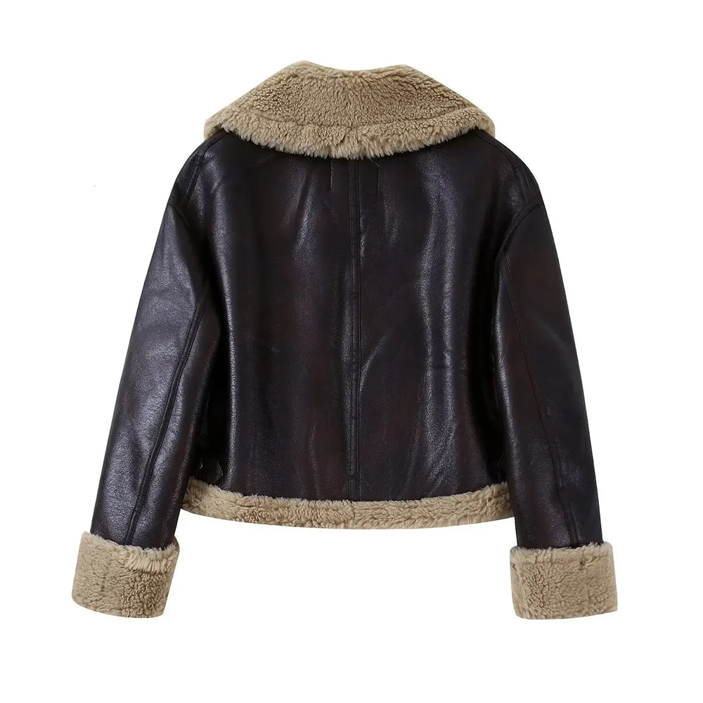 Women Brown Aviator Sheepskin Leather Jacket