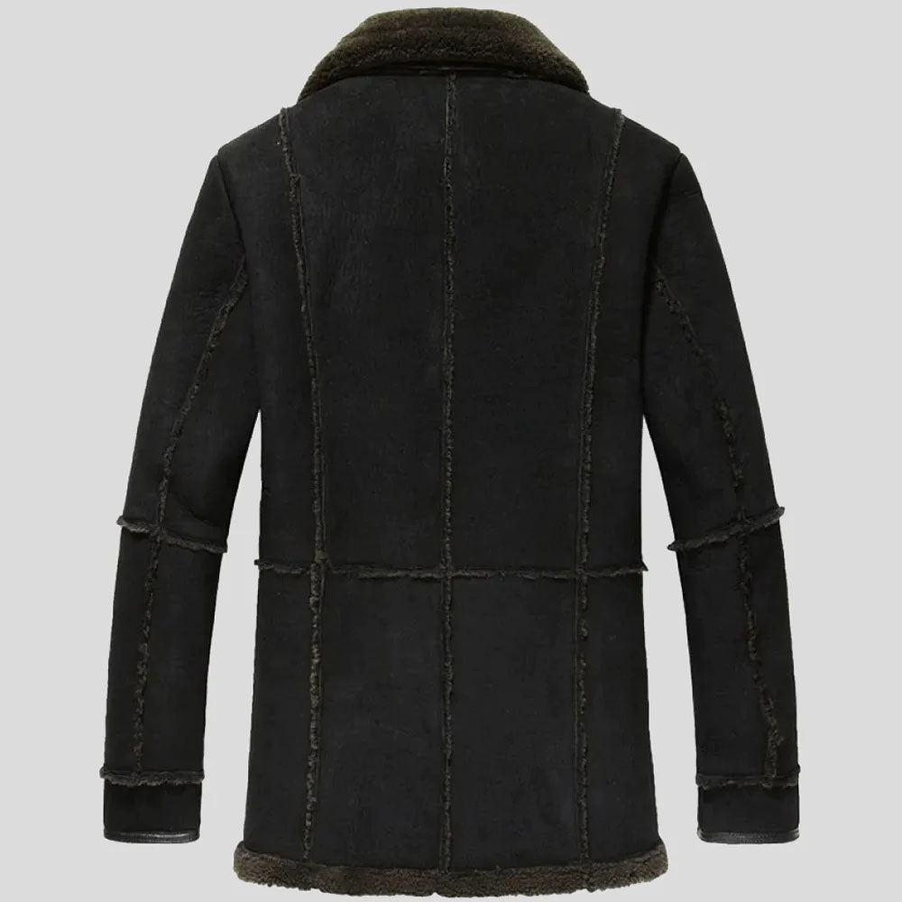 Black Men's Sheepskin Leather Shearling Coat