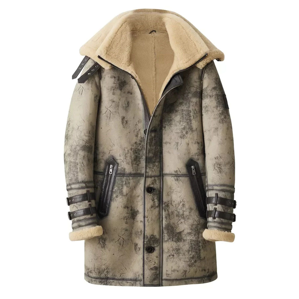 New Men's Shearling Bomber Aviator Leather Long Coat