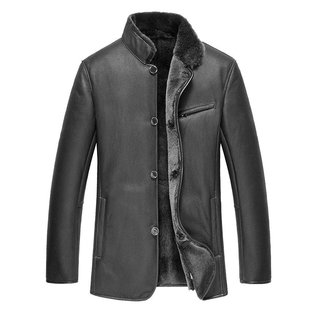 New Men's Black Shearling Leather Sheepskin Jacket Coat