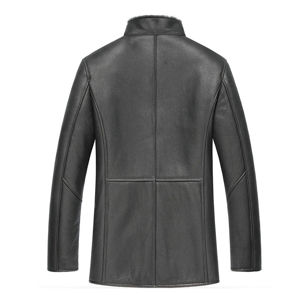 Black Shearling Leather Sheepskin Jacket Coat