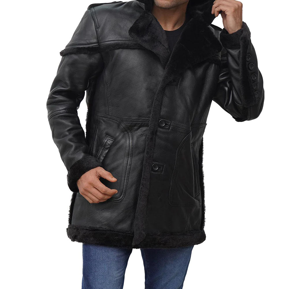 New Men's Shearling Leather Long Coat