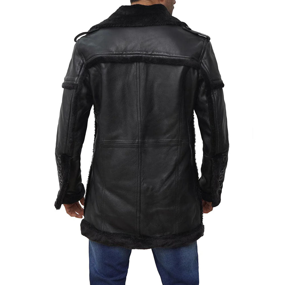 New Men's Black Shearling Leather Coat