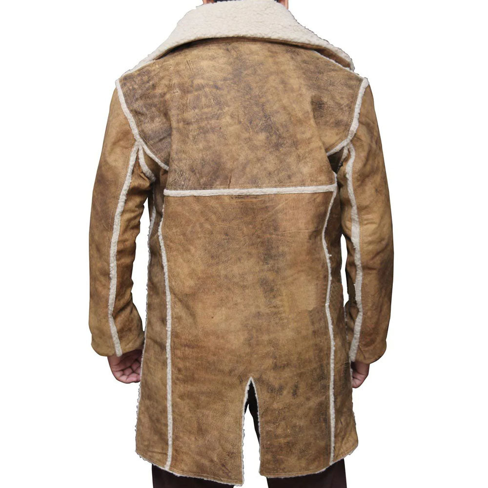 New Men's Shearling Suede Leather Distressed Coat