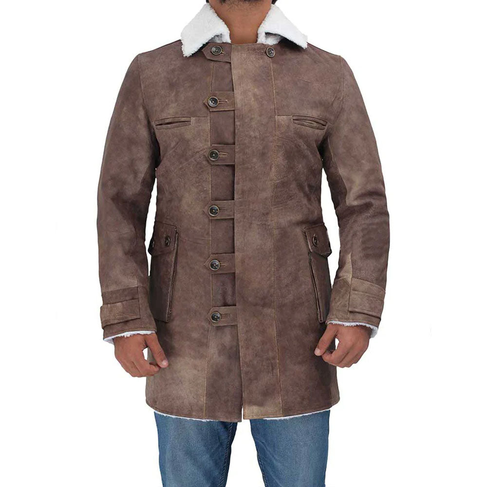 New Men's Bomber Swedish Long Distressed Leather Coat