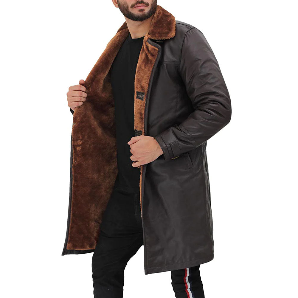 New Sheepskin Leather Shearling Long Coat For Men