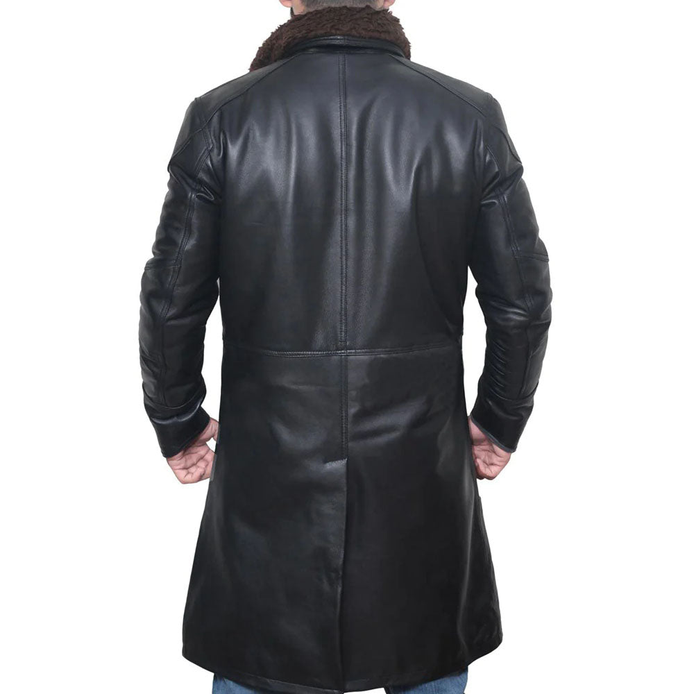 New Black Trench Sherpa Leather Long Coat