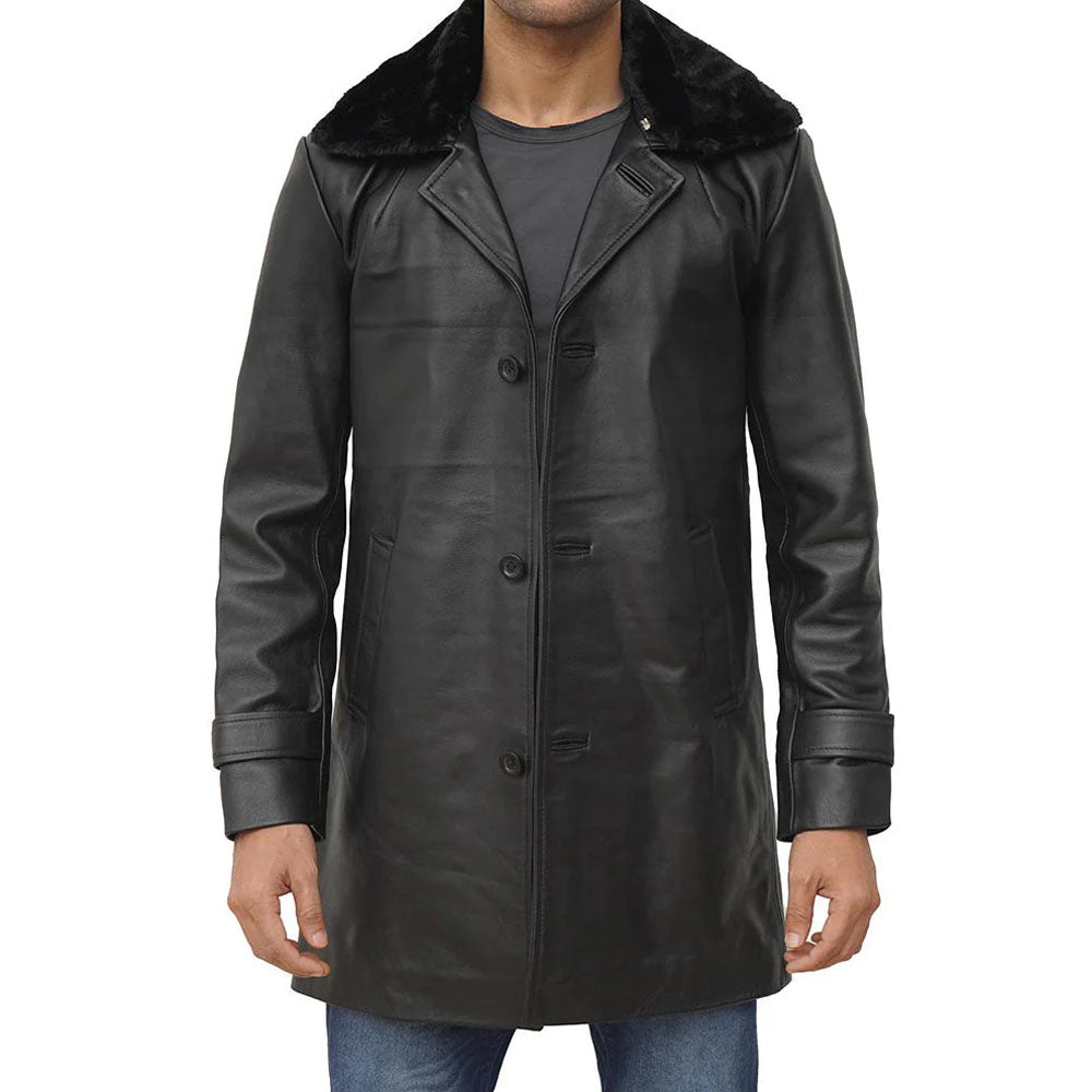 Men's Black Shearling Leather Coat