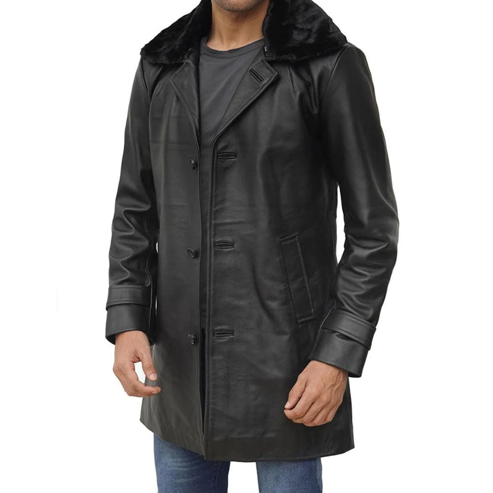 New Black Shearling Leather Coat