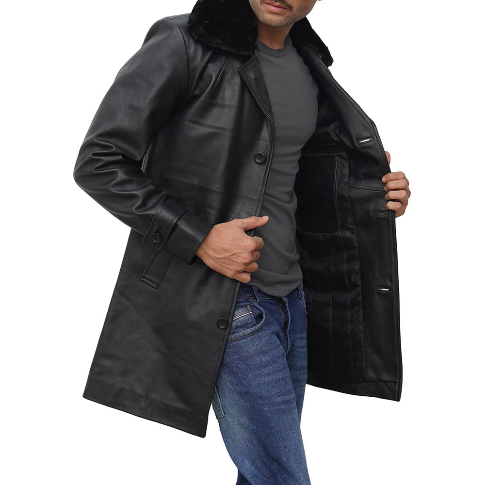 New Mens Black Leather Coat